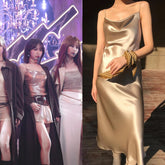 Chaewon Gold Cowl Dress