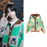 Beomgyu Checkered Bear Cardigan
