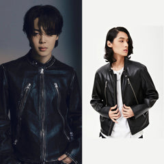 Jimin Noir Double-Zip Leather Jacket
