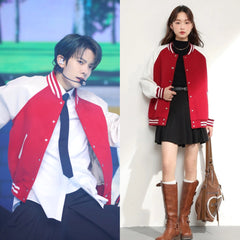 Heeseung Red Oversized Varsity Jacket