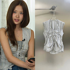 Yujin Grey Gathered Sleeveless Top