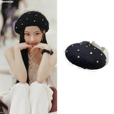 Ruka Rhinestone Net Beret Hat