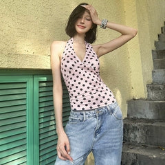 Asa Pink Polka Dot Halter Top