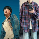 Jin Red Blue Plaid Oversized Shirt