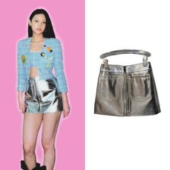 Haerin Silver Grey Zip Mini Skirt