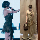 Beige Ruched Flower Halter Dress | Hanni – NewJeans