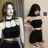 Lia Black Halter Chain Crop Top