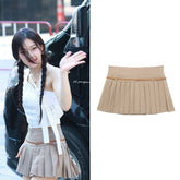 Ruka Beige Pleated Belted Skirt