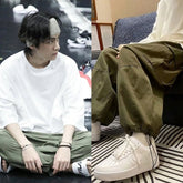 Taehyung Olive Loose Drawstring Cargo Pants