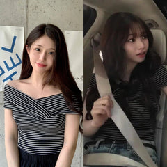 Karina Stripe Wrap Off Shoulder Top