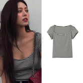 Yuna Striped Scoop-Neck Top