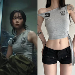 Winter One Shoulder Tie Top