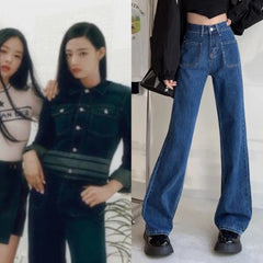 Blue Rectangular Patched Pocket Denim Jeans | Minji – NewJeans