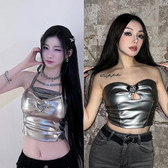 Asa Metallic Heart Tube Crop Top