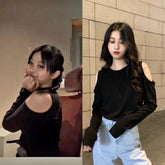 Hanni Noir Off-Shoulder Long Sleeve Tee