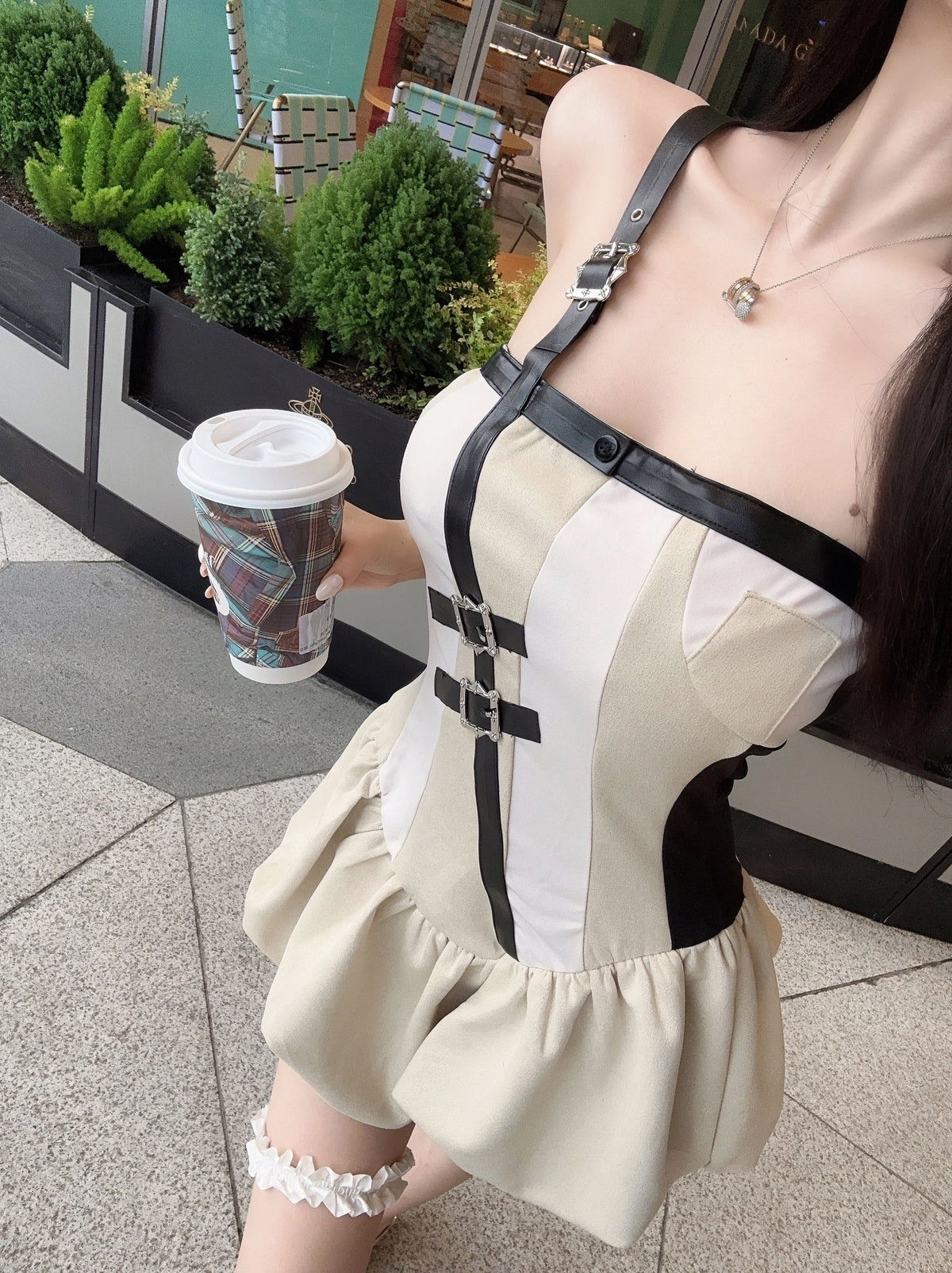 Beige Balloon Hem Buckle Strap Dress | Jisoo – BlackPink