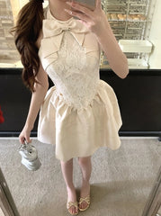 Beige Bow Princess Mini Dress | Yunah – ILLIT