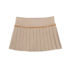 Ruka Beige Pleated Belted Skirt