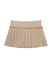 Ruka Beige Pleated Belted Skirt
