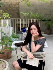 Karina Stripe Wrap Off Shoulder Top