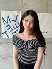 Karina Stripe Wrap Off Shoulder Top