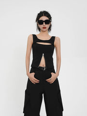 Rami Cut-Out Zipper Tank Top