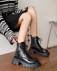 Yuna Glossy Faux Leather Combat Boots