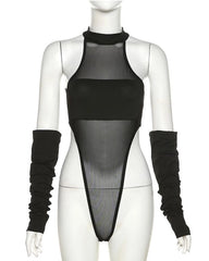 Ryujin Black Mesh Halter Bodysuit