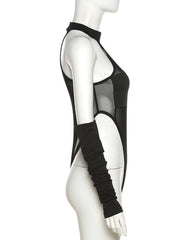 Ryujin Black Mesh Halter Bodysuit