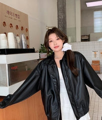 Asa Black Oversized Faux Leather Jacket