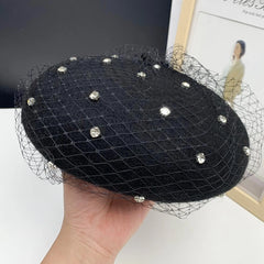 Ruka Rhinestone Net Beret Hat