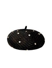 Ruka Rhinestone Net Beret Hat