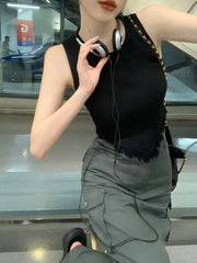 Chiquita Triangle Tassel Edged Ribbed Top