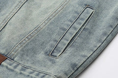 Jake Indigo Denim Jacket with Leather Collar