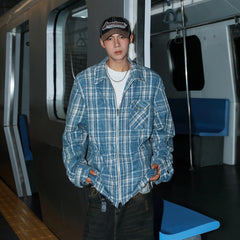 Jin Indigo Plaid Zip-Up Jacket