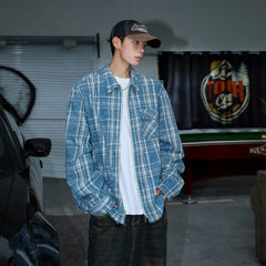 Jin Indigo Plaid Zip-Up Jacket