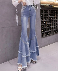 Haerin Indigo Raw-Edge Mermaid Jeans