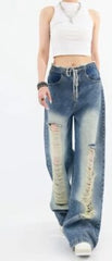 Chiquita Blue Drawstring Distressed Jeans