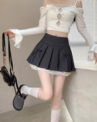 Wonhee Double Bow Pleated Skirt