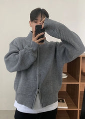 Sunghoon Ash Ribbed Zip-Up Cardigan