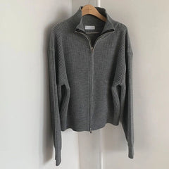 Sunghoon Ash Ribbed Zip-Up Cardigan