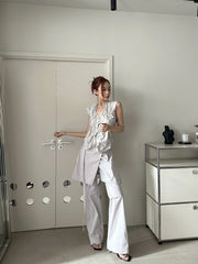 Yujin Grey Gathered Sleeveless Top