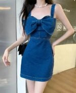 Liz Blue Sleeveless Bow Denim Dress