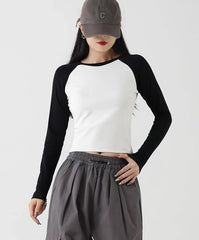 Minji White Contrast Long Sleeve Top