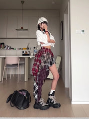 Ahyeon Multicolored Layered Plaid Skirt