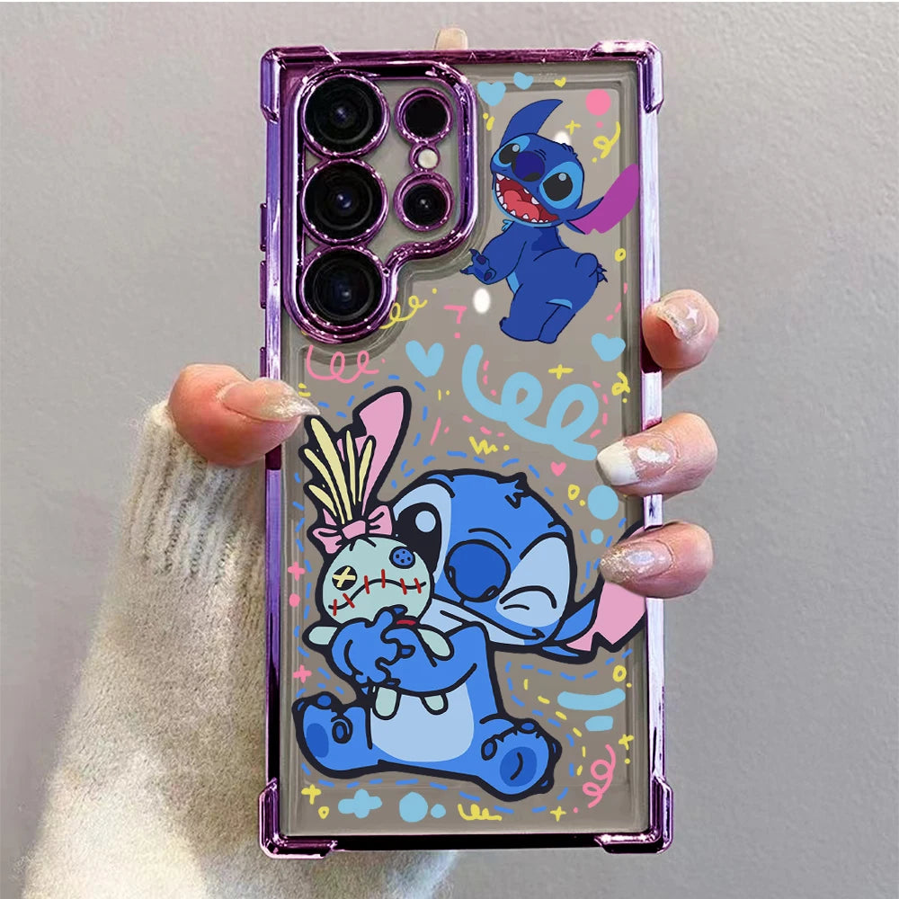 Samsung Stitch Plating Phone Case – Cute Anti-Fall Airbag Cover for S25, S24, S23, S21, Note20 & More