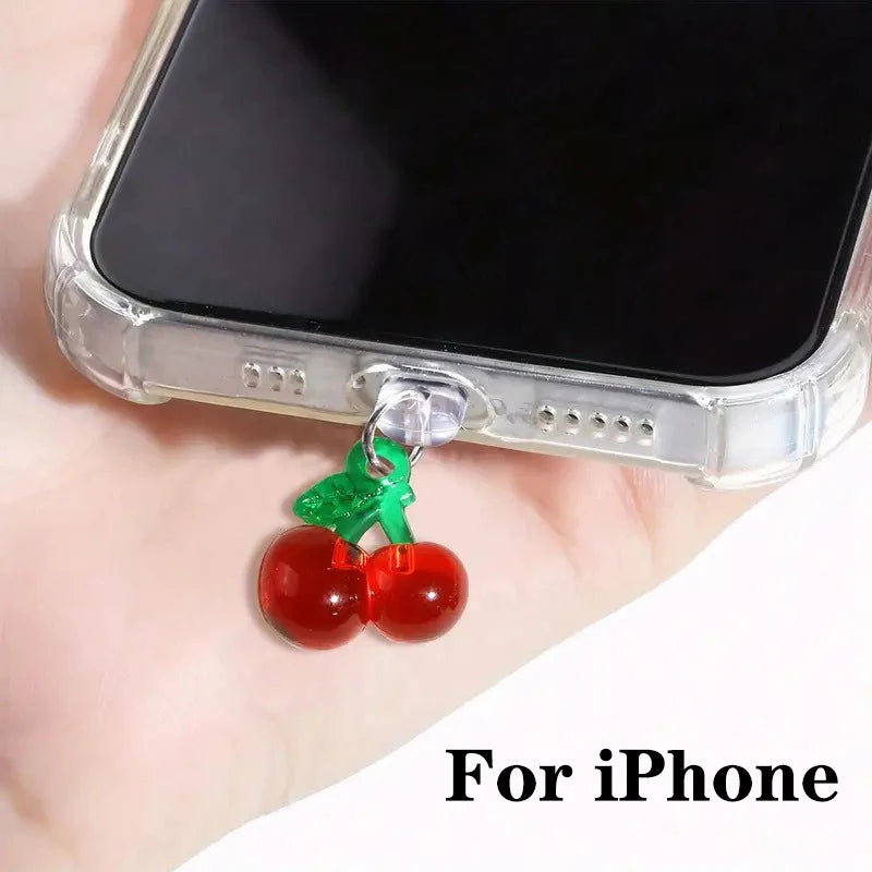 Red Cherry Dust Plug for Phone – Hanging Pendant Accessory for iPhone & Samsung Type-C Ports (1pcs)