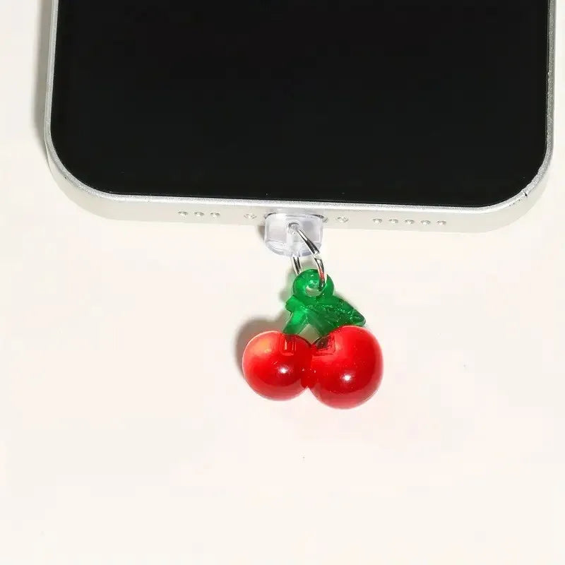 Red Cherry Dust Plug for Phone – Hanging Pendant Accessory for iPhone & Samsung Type-C Ports (1pcs)