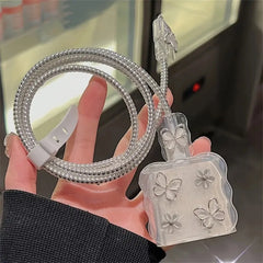 Kawaii USB Cable Protector – Y2K Flower & Butterfly Design with Wave Border for iPhone 18W/20W