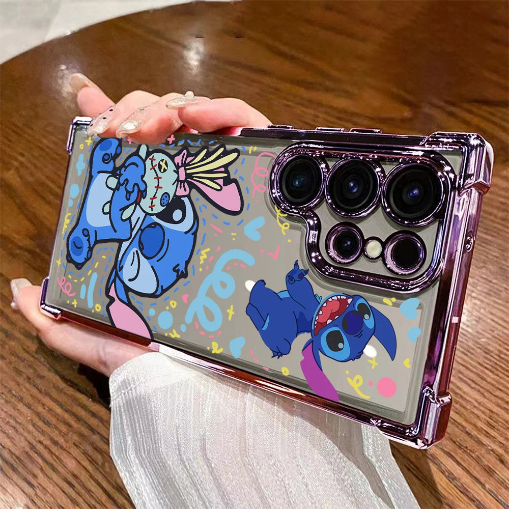 Samsung Stitch Plating Phone Case – Cute Anti-Fall Airbag Cover for S25, S24, S23, S21, Note20 & More